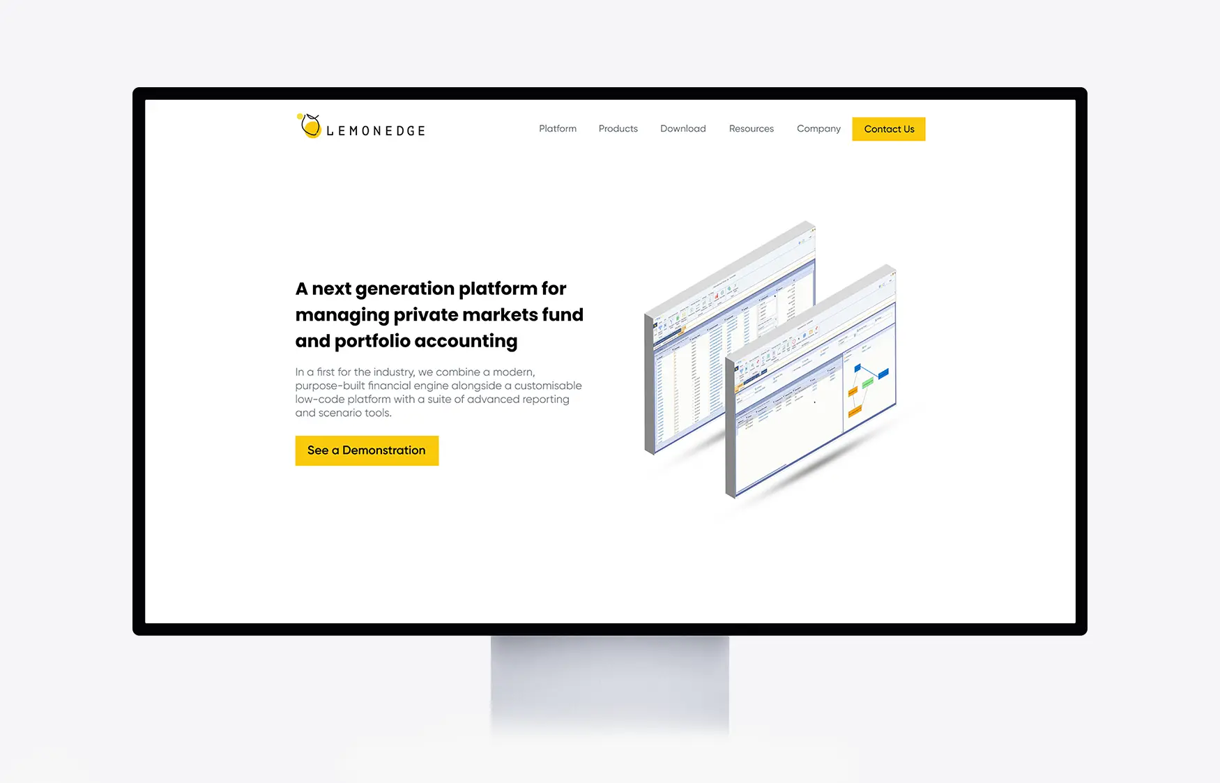 A desktop monitor displaying the LemonEdge website