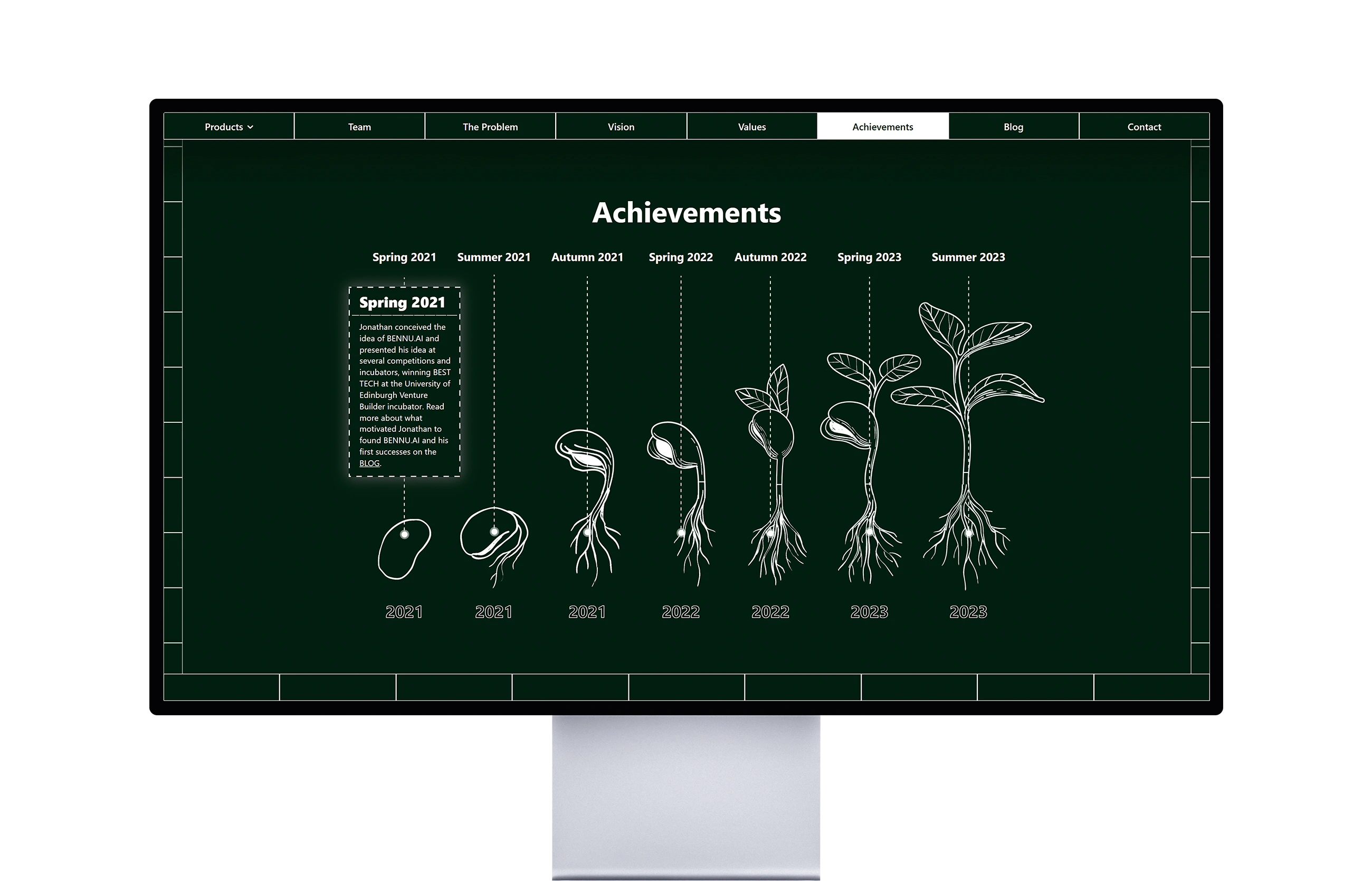 Desktop monitor displaying the Bennu.ai website, highlighting its user-friendly interface and engaging visuals