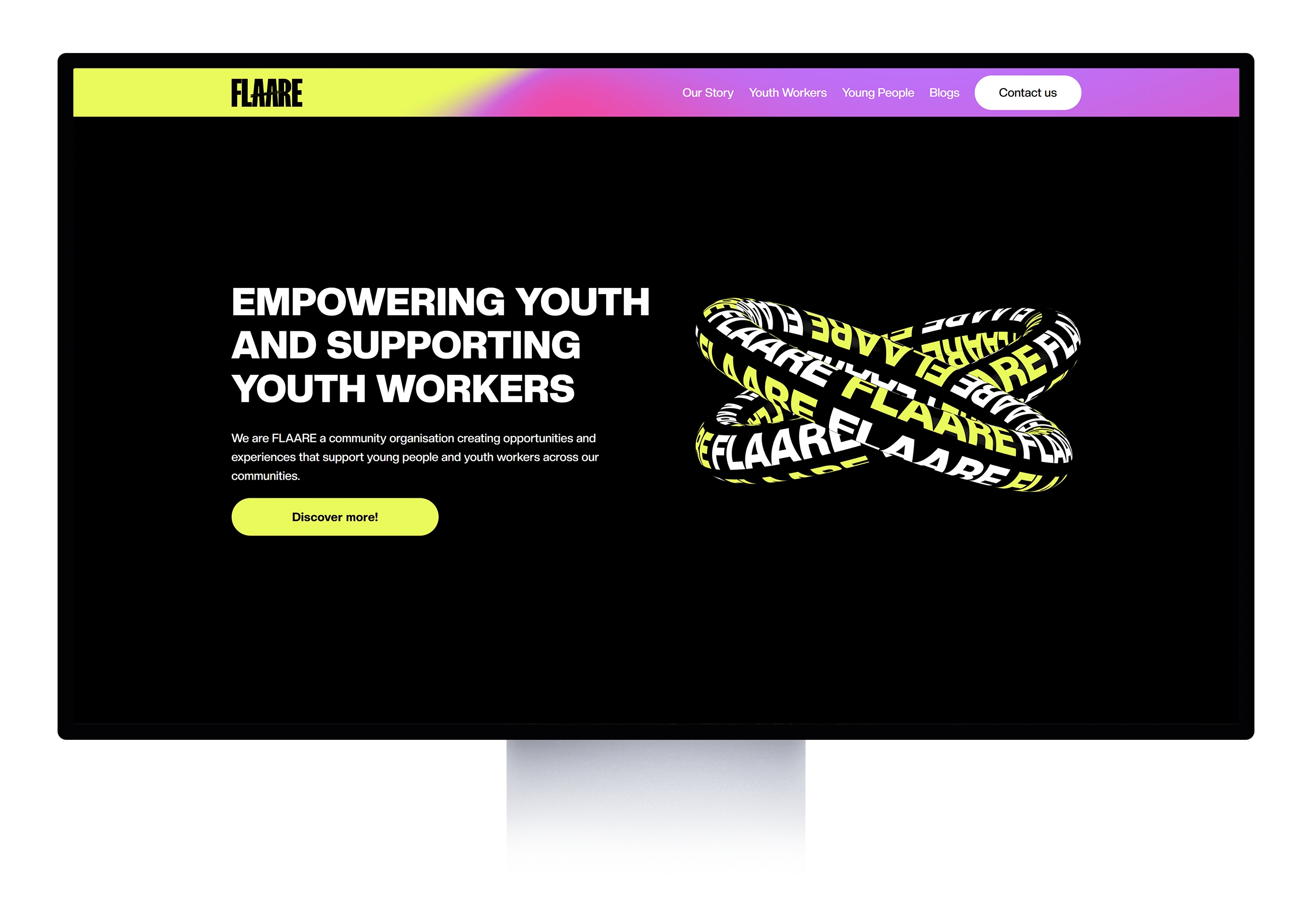 Website homepage showcasing the Flaare community organisation website