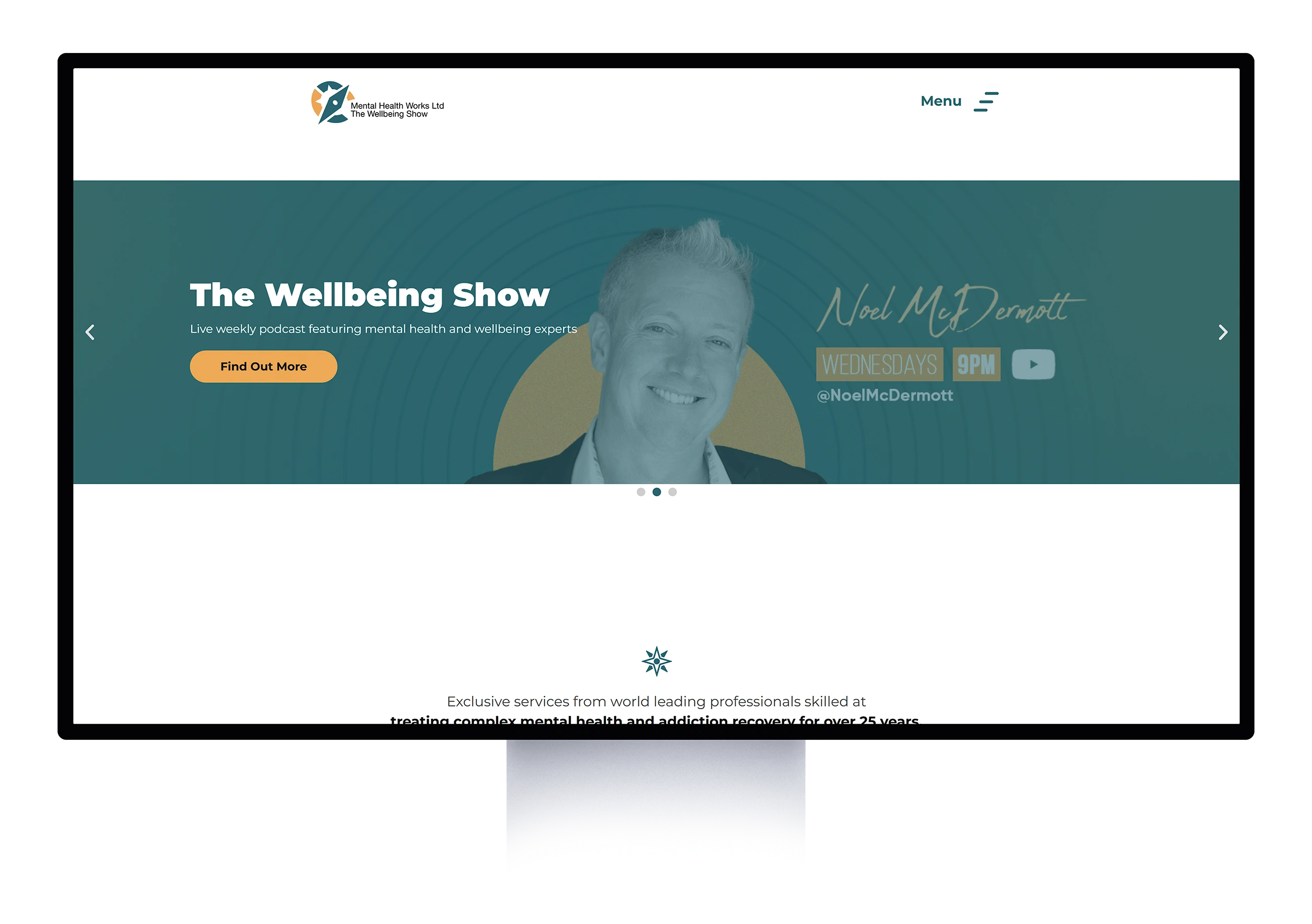 Website homepage showcasing the Mental Health Works website