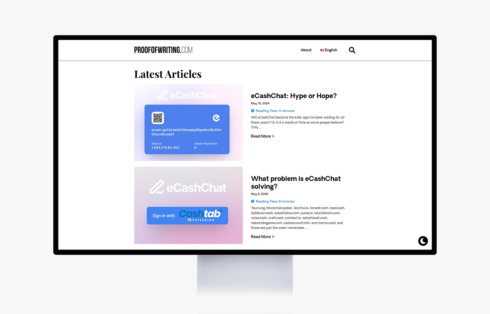 A desktop monitor displaying the ProofofWriting website