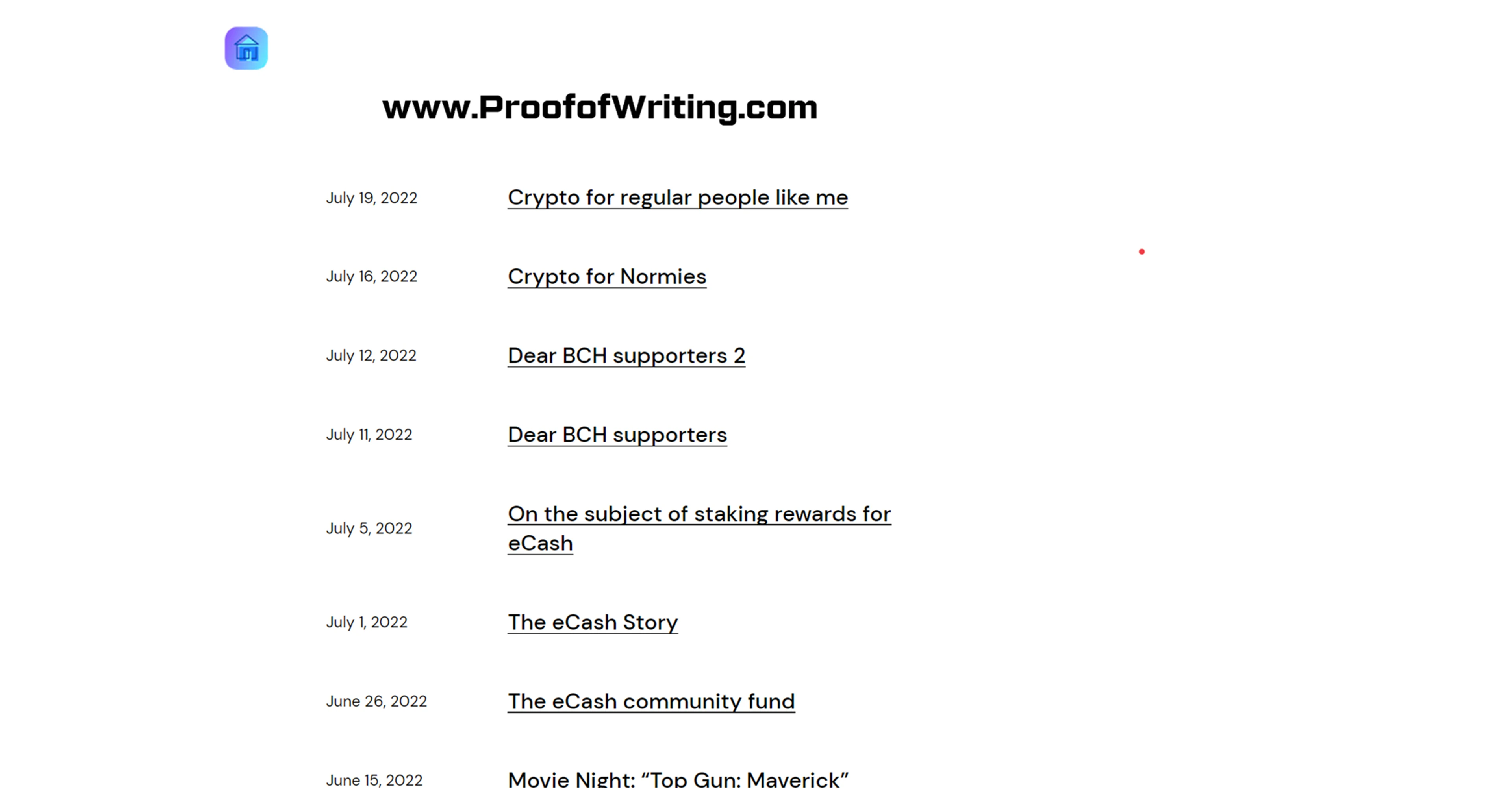 Before website redesign for ProofofWriting