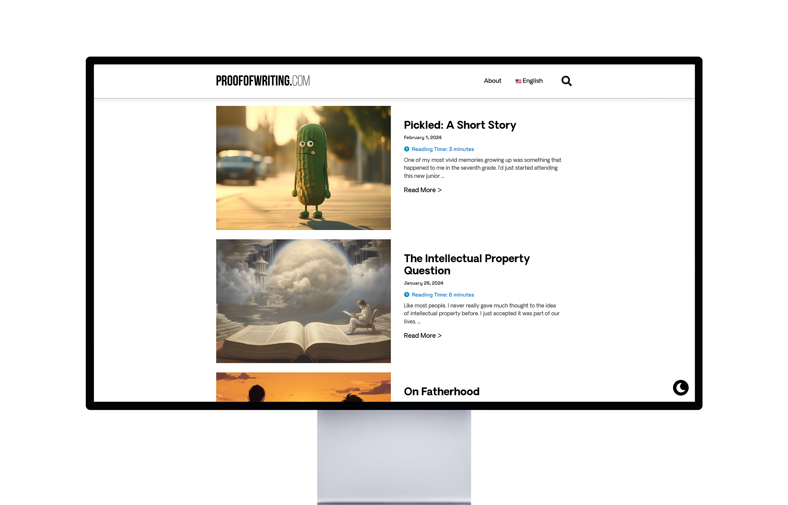 Website homepage showcasing the ProofofWriting website