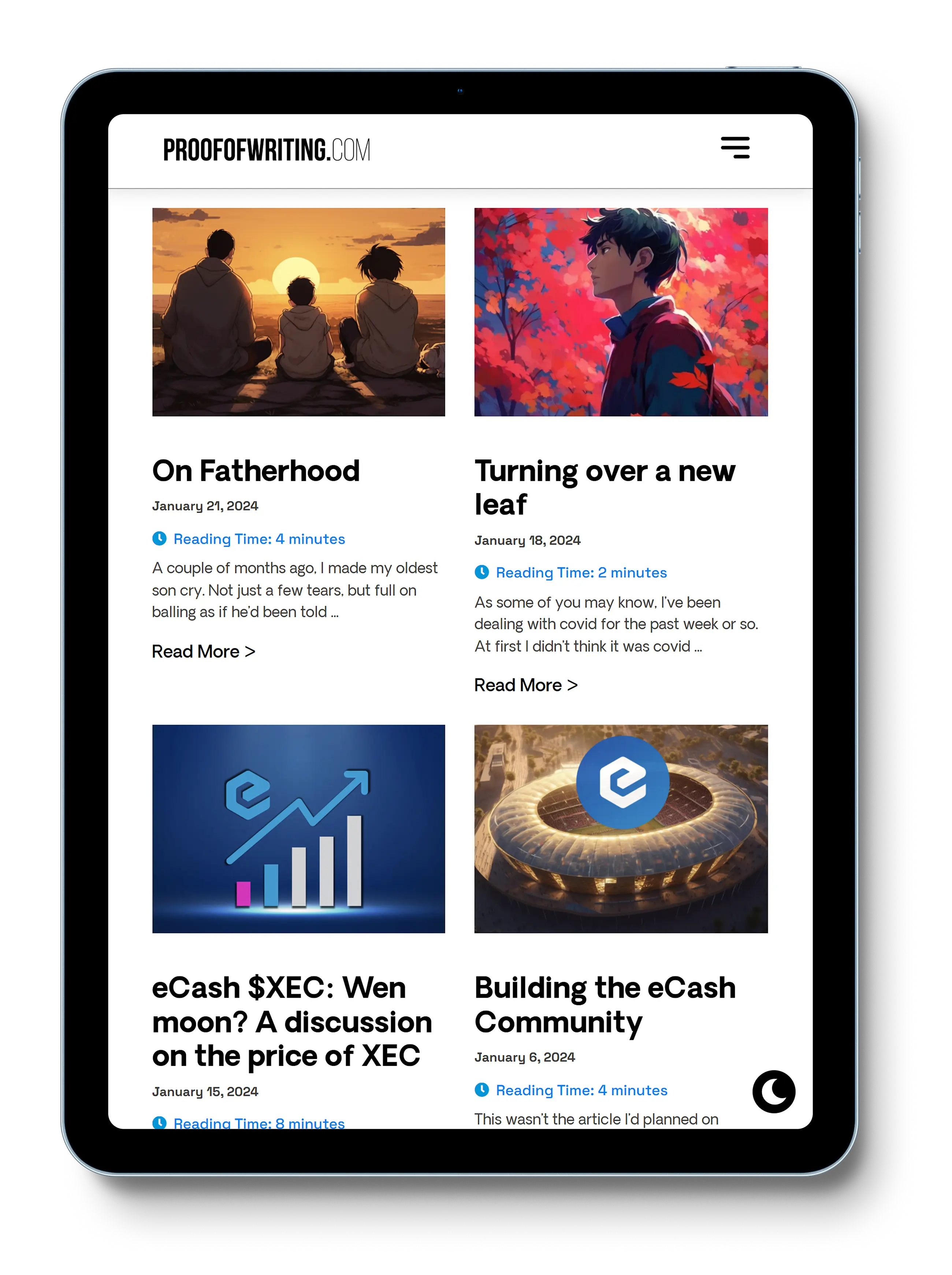 Website homepage showcasing the tablet version of the ProofofWriting website