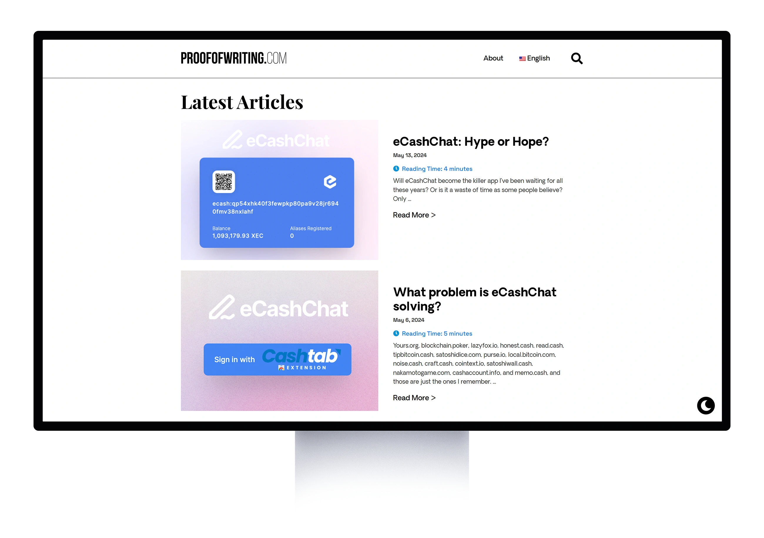 Website homepage showcasing the ProofofWriting website